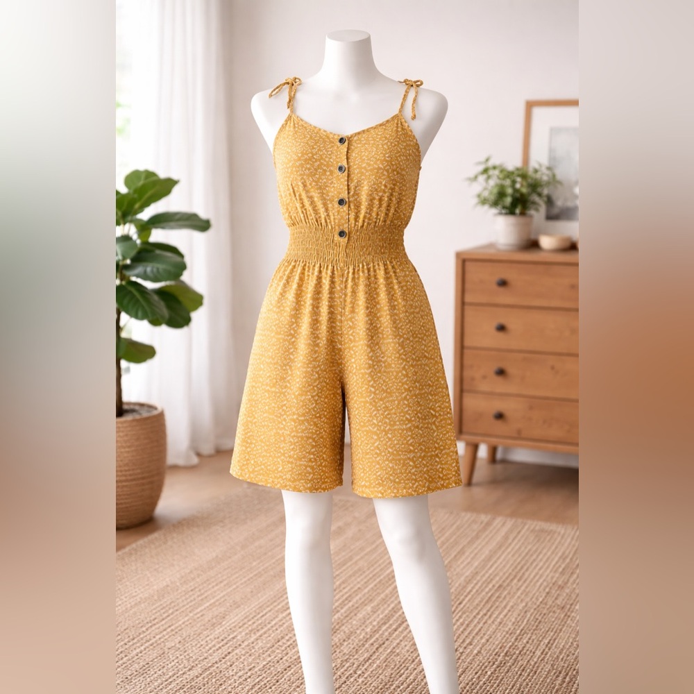 Lush Mustard Yellow Boho Wide Leg Jumpsuit Rayon Tie Strap Size S